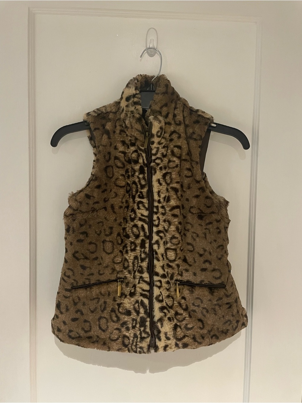 Girls Size 7 Yoki Brown and Black Faux Fur Leopard Vest